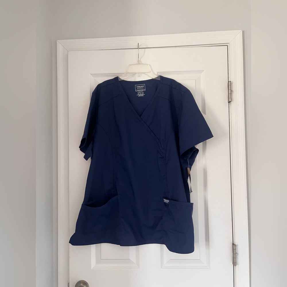 Cherokee Scrub Top Womens Workwear Professionals Wrap Medical Uniform Blue SZ3X